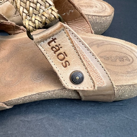 Taos Fabulous Slide with Cork Wedge Heel Size 7- 7.5 Sandals Tan Leather - Picture 5 of 11